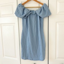 NWT Naanaa x Nasty Gal Cornflower Blue Ruched Bardot Mini Dress Size 10