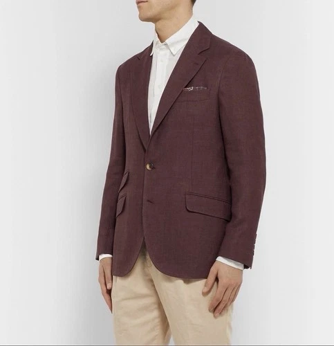 Brunello Cucinelli Men's Maroon Sport Coat Blazer Italian Tailored Size 54 - product listing photo