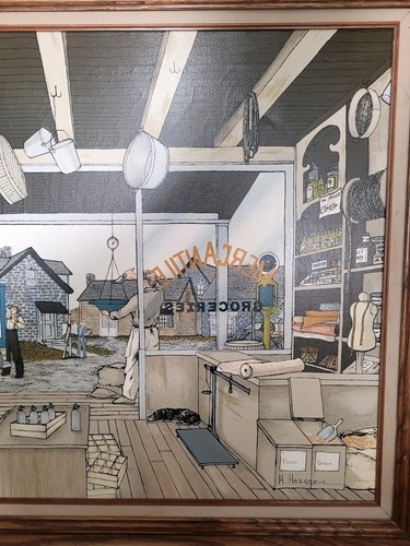 H. Hargrove Framed Mercantile General Store Original Painting On Canvas 31" x 27 - Picture 4 of 5
