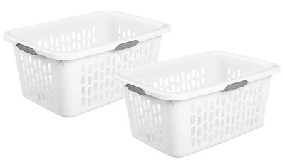 2x Sterilite Large Plastic 2 Bushel Laundry Basket with 4 Comfort Grip Handles