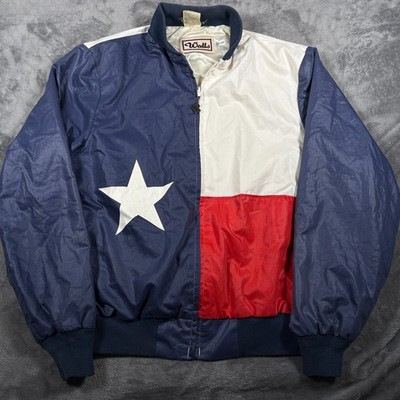 Vintage Walls Bomber Jacket Mens Large Blue Colorblock Texas Flag Retro Outdoor
