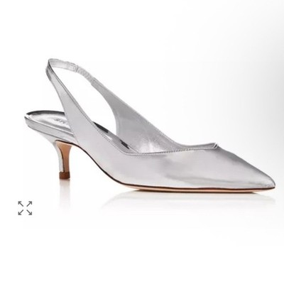 Stuart Weitzman Eva 50 Silver Slingback Pumps 6.5 New $450 Retail