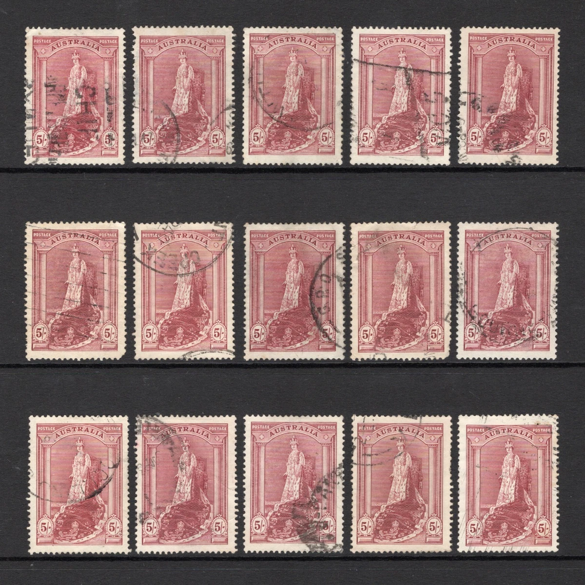 1938-48 Australia 5/- Coronation Robes Collection 15 Stamps SG176 Fine Used