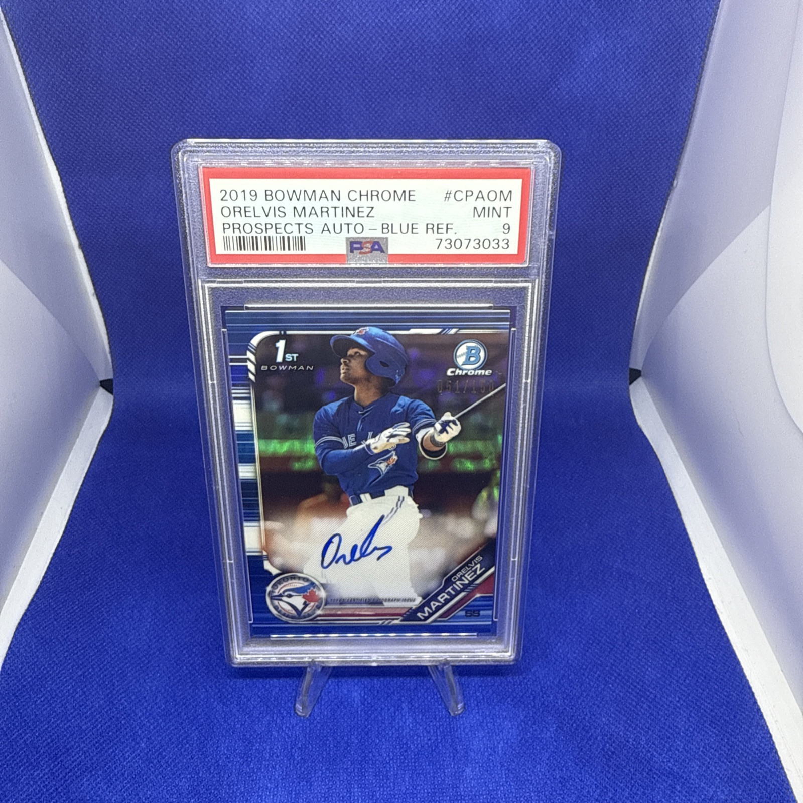 Orelvis Martinez 2019 Bowman Chrome 1st AUTO /150 BLUE REFRACTOR PSA 9 MINT #69