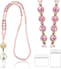 Bling Beaded Retractable Lanyard for Women, Ideal for ID Badges  Keys, Adjustab