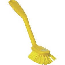 11 Yellow Dish Brush, 42376, Scraping Edge, Medium, PP/PBT Bristles, Kitchen