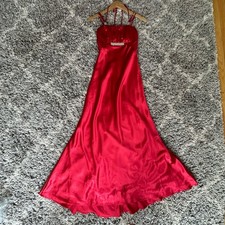 Jessica McClintock Gunne Sax Rhinestone Strappy Satin Formal Maxi Gown Prom