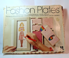 VTG 1978 Tomy Fashion Plates Drawing Design Set 14 Plates Pencils, Box No Crayon