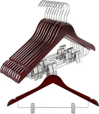 TOPIA HANGER Wooden Suit Hangers with Adjustable Metal Clips (10 Pack), Solid Wo