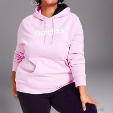 Adidas Women  s Pullover Logo Print Fleece Hoodie Pink, Size 1X, NWT