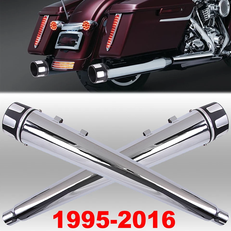 4" in Megaphone Exhaust Pipes Mufflers Slip-On For Harley Road King Glide Ultra - Image 4 of 4