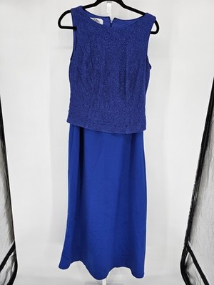 Patra Womens Sz 1X Maxi Length Formal Dress Blue Glitter Formal Sleeveless  | eBay
