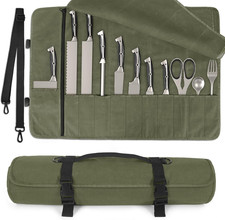 Chef Knife Roll Bag,Waterproof Waxed Canvas Knife Case Holds,Knives Roll Bags fo