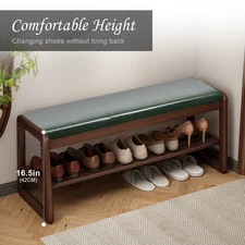 Entryway Bench with Cushion Wooden Shoe Storage Bench Shoe Bench Rack Organizer 