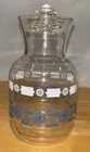 RARE! Vintage Federal Glass Carafe Blue Design “Houses” With Lid