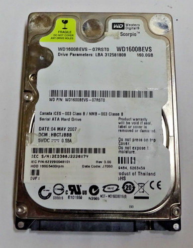 WESTERN DIGITAL *** WD1600BEVS *** 160 GB***SATA HDD Notebook 2,5 Zoll #NFP1178