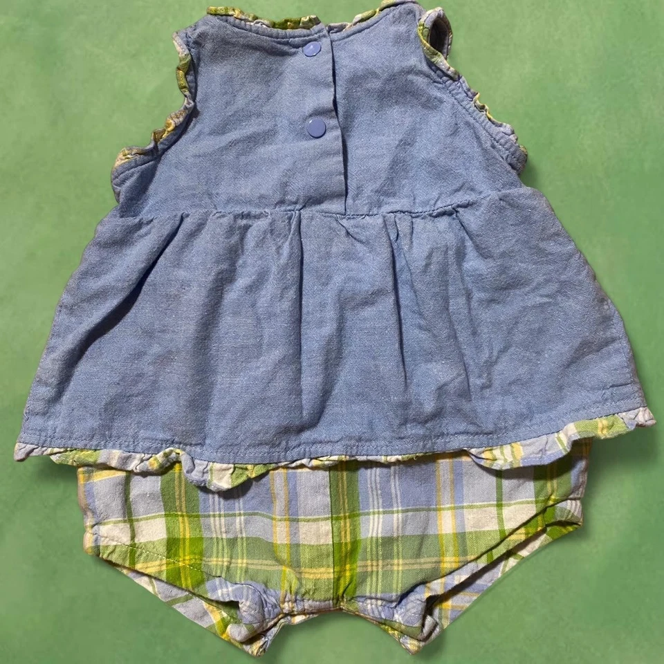 Xadrez Simply Basic bebê menina uma peça tamanho 0 a 3 meses azul verde amarelo - Imagem 2 de 3