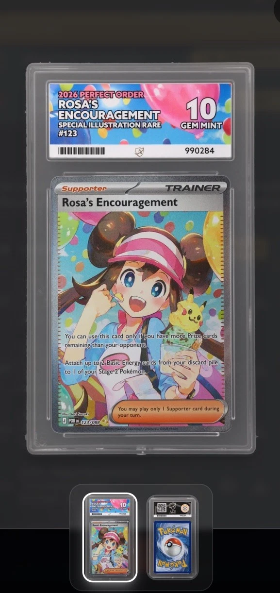 Rosa’s Encouragement ACE 10 SIR 123/088 Perfect Order Pokemon Card (Perfect Sub)