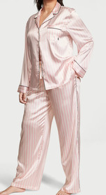 VICTORIA'S SECRET Pajama Women XL 2 Piece Glazed Satin Long Pajama Set Pink