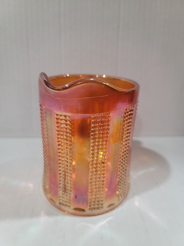 Vintage Amber HazelAtlas Creamer Carnival Glass Marigold Iridescent Panel/Square - Picture 2 of 6