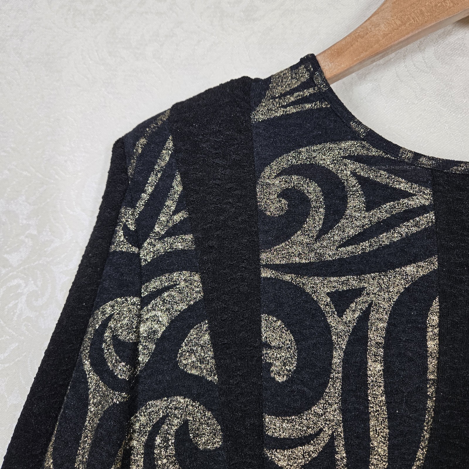 Kayla by Tally Taylor Sheath Midi Dress sz 14 Black Metallic Gold Stretch Fitted