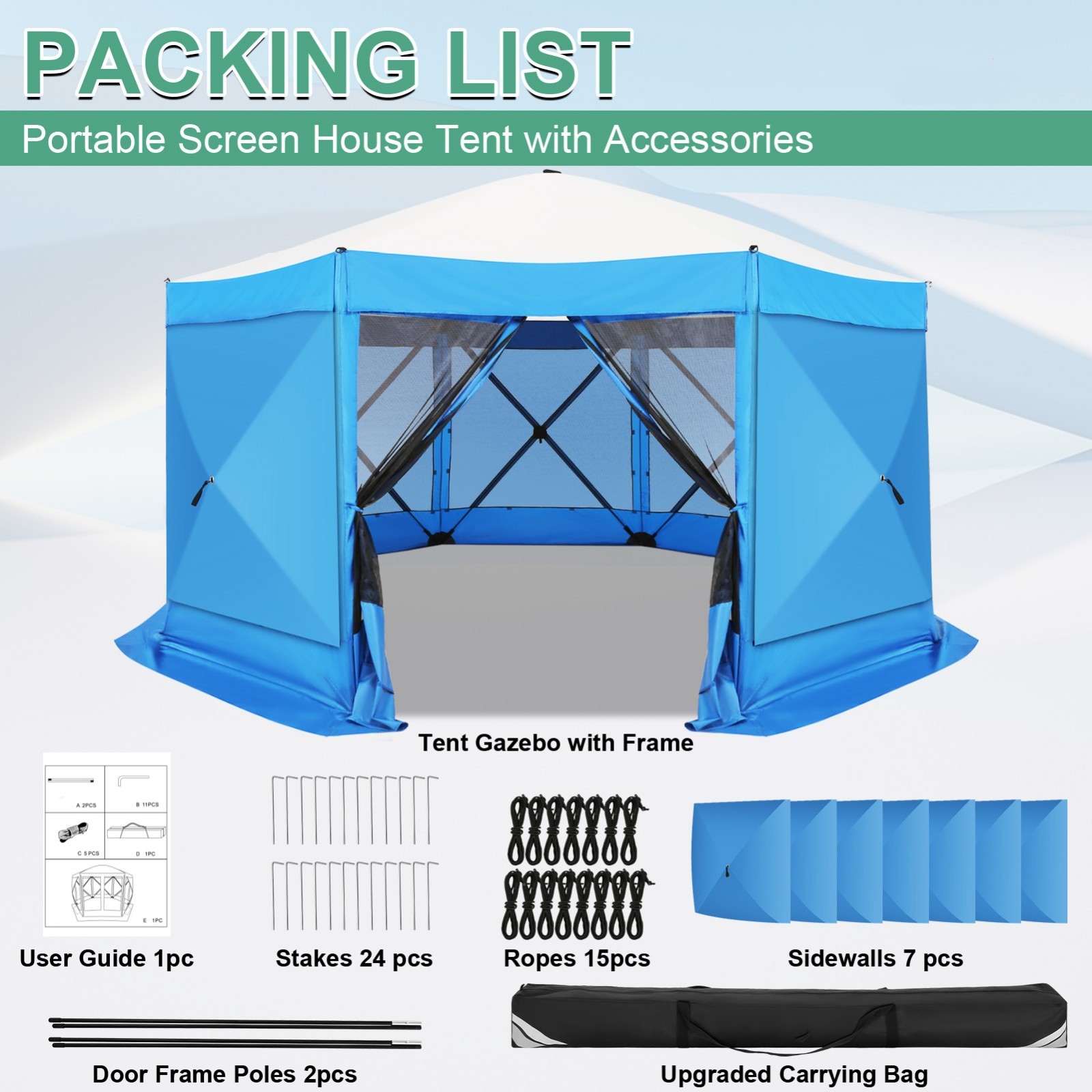 15x15ft 7Sided Pop up Canopy Shelter with Mesh Windows Outdoor Shade Gazebo Tent