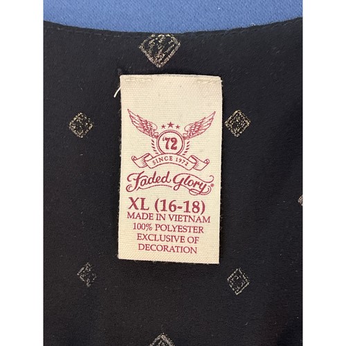 Faded Glory Navy/Golf Long Sleeve Tie Up V-Neck Blouse Size XL 16/18 Pre-owned - Picture 3 of 11