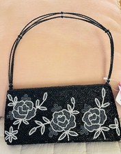 elegant evening bag with Hand Beaded Black, Gray , White Glass Beads Brand New 