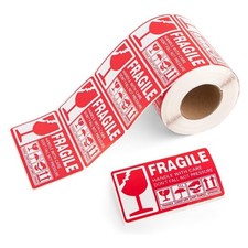 20 red fragile stickers 7x13 cm  Shipping labels for boxes and packages