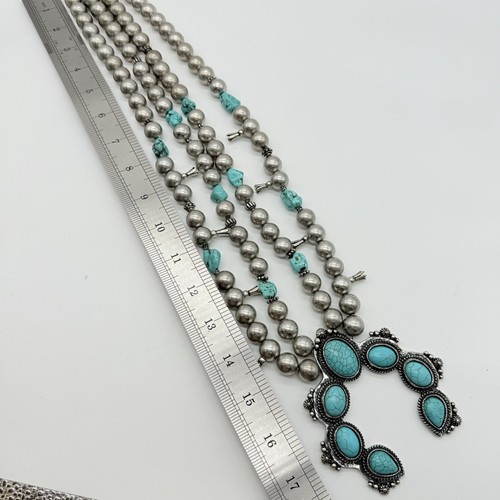 Chicos Faux Turquoise Native American Squash Blossom Necklace Ceremonial - Picture 9 of 14