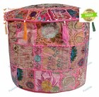Boho Bohemian Floral Pouf Cover Ottoman Ethnic Decor Indian Pouffe Foot Stool