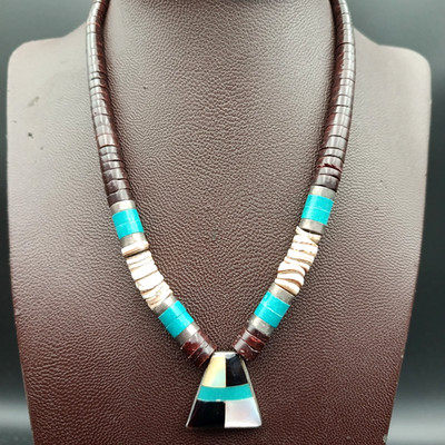 navajo Indianer Vintage Halskette mit Silber und Edelsteinen