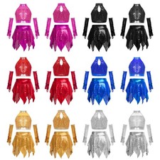 Girls Dancewear Festival Outfit Sparkly Sets Crop Top Uniform Birthday Ballroom