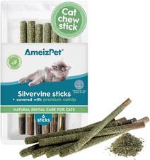 Silvervine Sticks for Cats, Chew Sticks Covered with Catnip Dust - Natural Matat