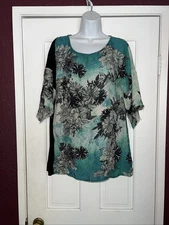 Citron Santa Monica Blouse Womens Medium Silk Multicolor Cut-Off Sleeves