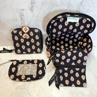 Lot of 3 Vera Bradley Retired Classic Black 2006 Makeup Travel Bag Coin Wallet