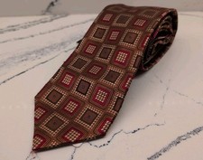 Jos.A.Bank Signature Collection 100 Silk Italy Tie Brown Square Geometric NWT