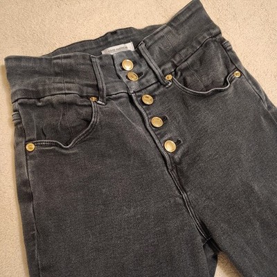  Good American Jeans Womens 8/29 High Rise Exposed Button Fly Black Denim Raw 