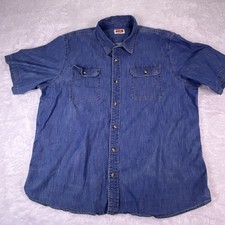 Wrangler  s Men  s Blue Denim Shirt Button Up Short Sleeve 2XL Pockets