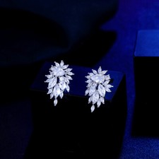 Sparkling Cubic Zirconia Wedding Silver Plated Stud Earrings Women Party Jewelry