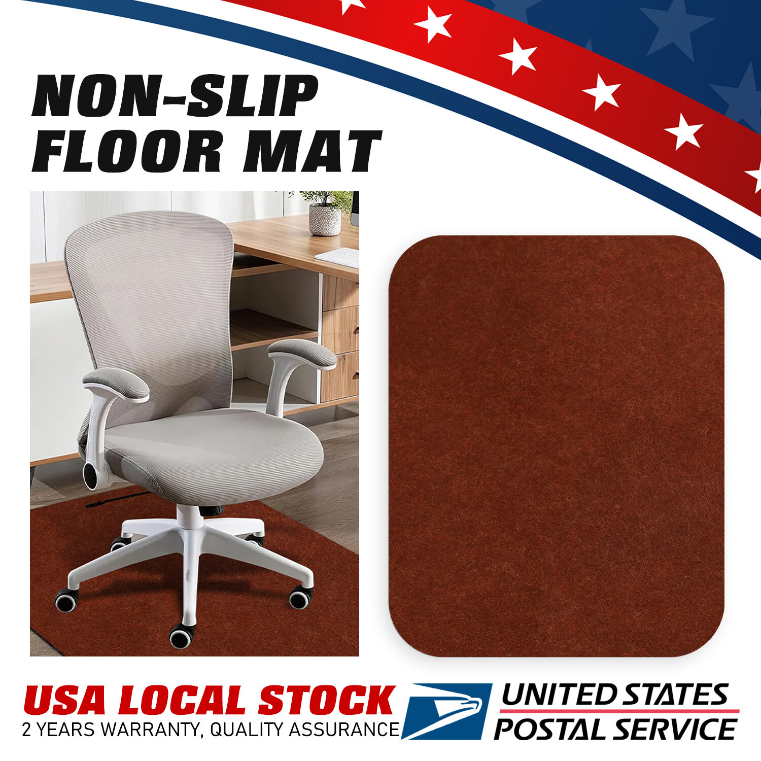 35x47 Brown Anti-Slip Hardwood Floor Office Chair Mat for Desk-image
