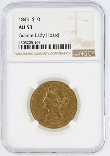 1849 Liberty Gold Eagle NGC AU53 $10 Philadelphia Minted "Granite Lady Hoard"