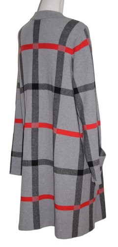 Tahari Womens Sweater Cardigan Plus 2X Gray Red Black Plaid Open Front Coat Cape - Picture 8 of 9