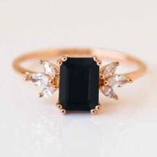 Natural Black Onyx Ring, Black Stone Engagement Ring, 925 Sterling Silver Ring,