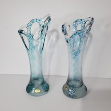 Kalina Blue Hand Blown Art Glass Vases Matching Set Of 2 Centerpiece Decor 