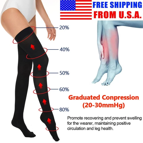 Thigh high Compression Stockings 20-30mmHg Support Varicose Veins Men Women Hose - Picture 3 of 14