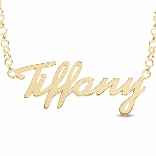 Collar con nombre de plata esterlina personalizado TIFFANY placa de identificación chapada en oro - Imagen 1 de 3