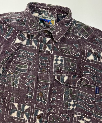 Vintage 90s ExOfficio Linen Blend Shirt Men M Oversized Purple Geometric Travel - Picture 19 of 21