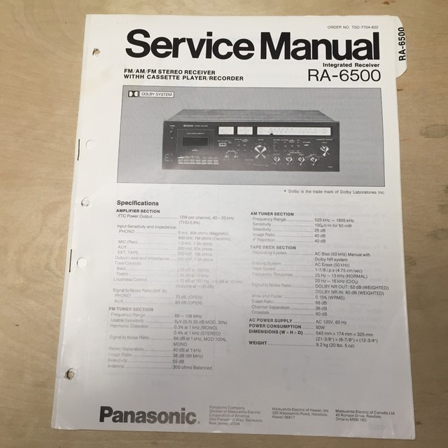 Original Panasonic Service Manual for RA Receiver Cassette/Receivers~ Choose One Original Panasonic Service Manual for RA Receiver Cassette/Receivers~ Choose One