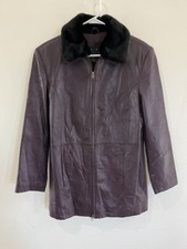 Leather Elements Purple Black Fur Women's Zip Up 100% Leather Jacket Size Small